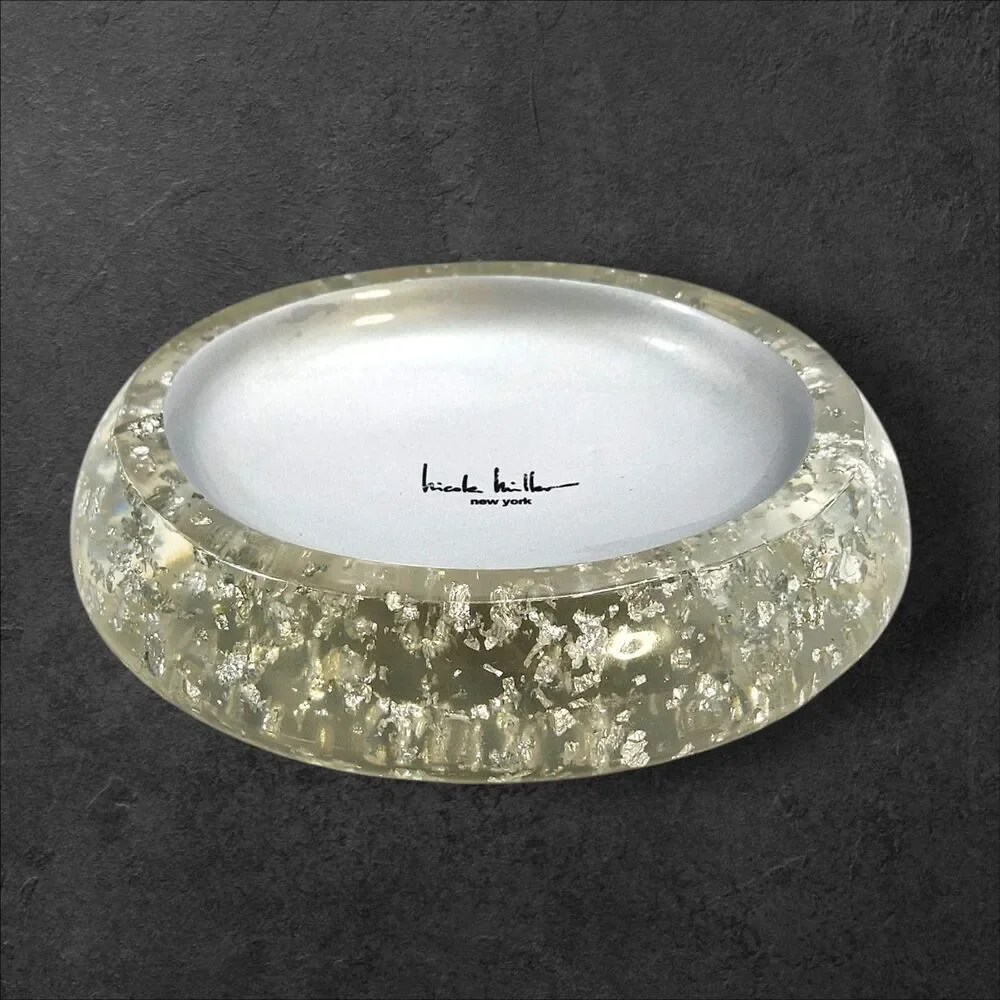Nicole Miller Lucite Soap Dish Rare Silver Flake New York Vintage Glam Decor